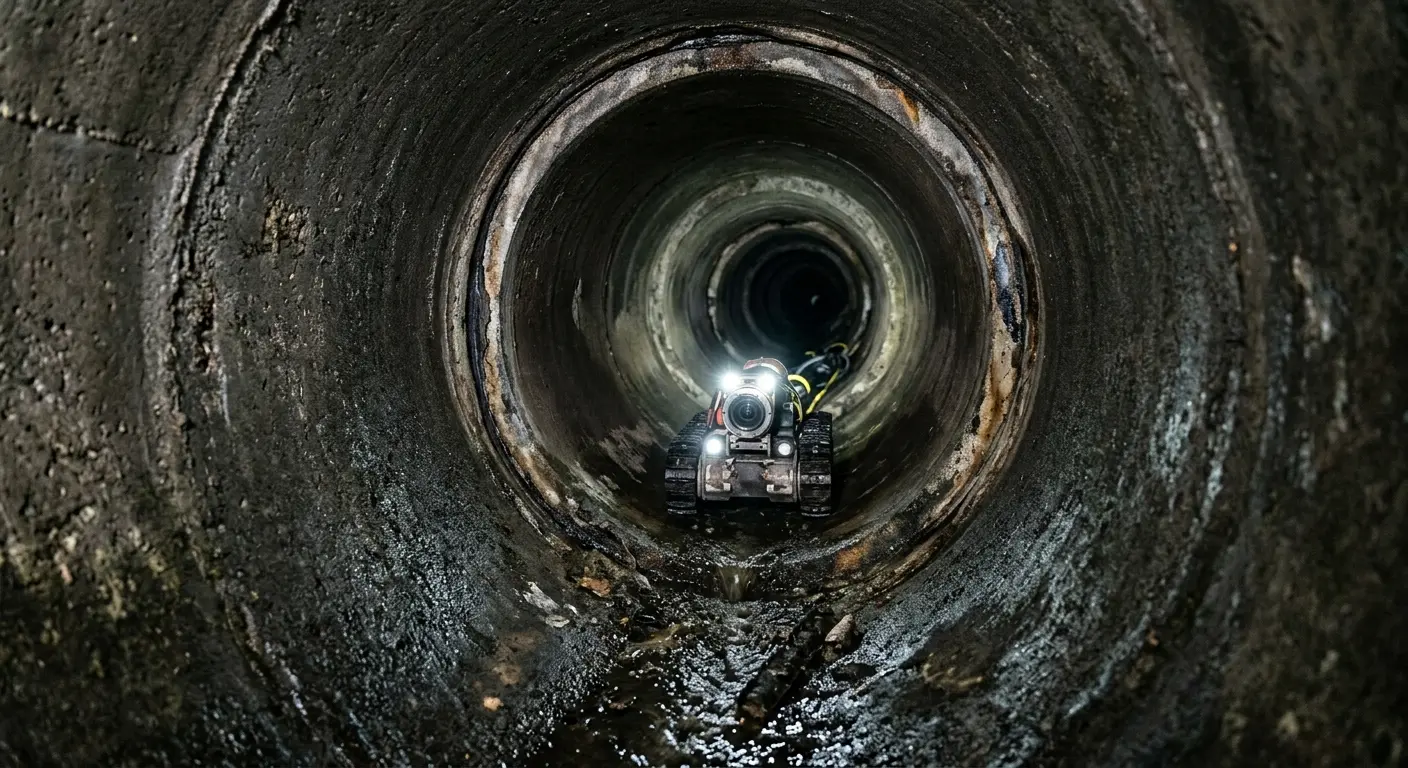Robotic sewer camera inspecting pipe interior for Drain Snake Service in West Athens